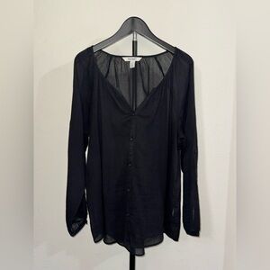 Old Navy Black Sheer Button-Front Blouse